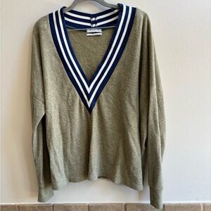 Urban Outfitters Olive Sweater with Navy and White Stripes